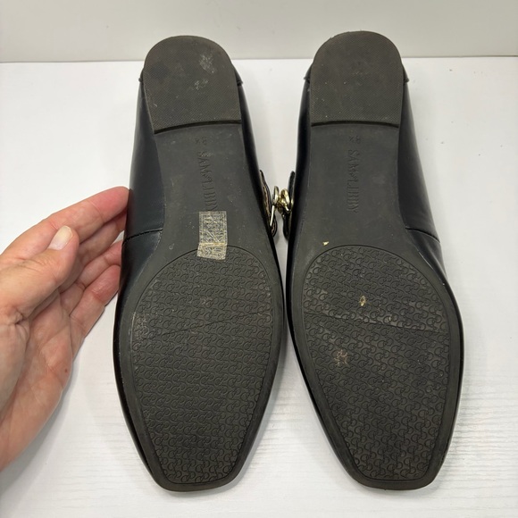 Sam & Libby Fredi Black Mary Jane Gold Buckle Leather Flats Size 8 1/2 - Picture 15 of 16